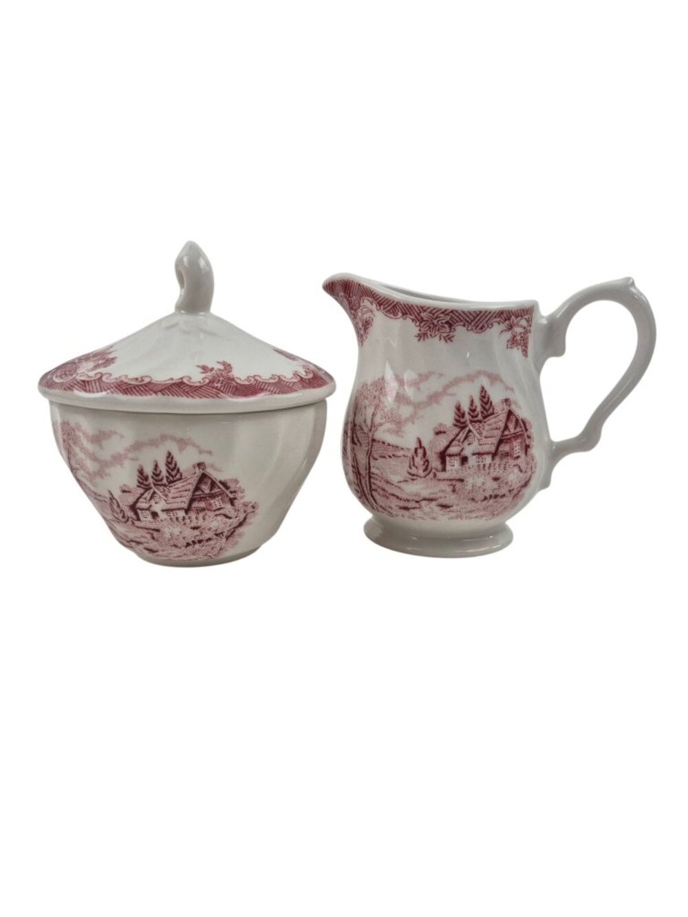 Churchill Creamer Lidded Sugar Set The Brook Pink House Floral England Vintage